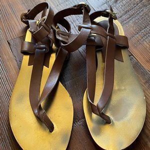 Michael Kors Brown Leather & Gold Hardware Sandals
